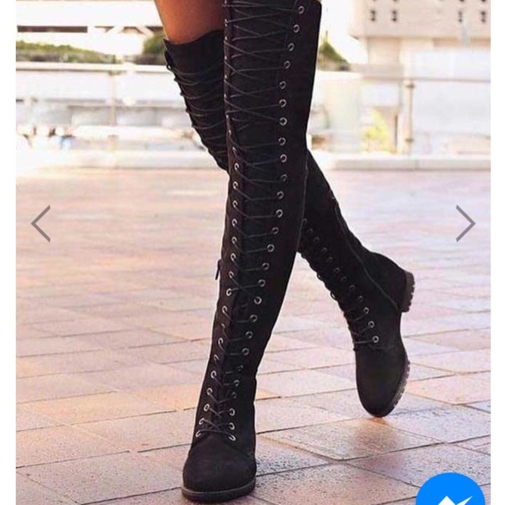 Over the knee faux suede lace up boots